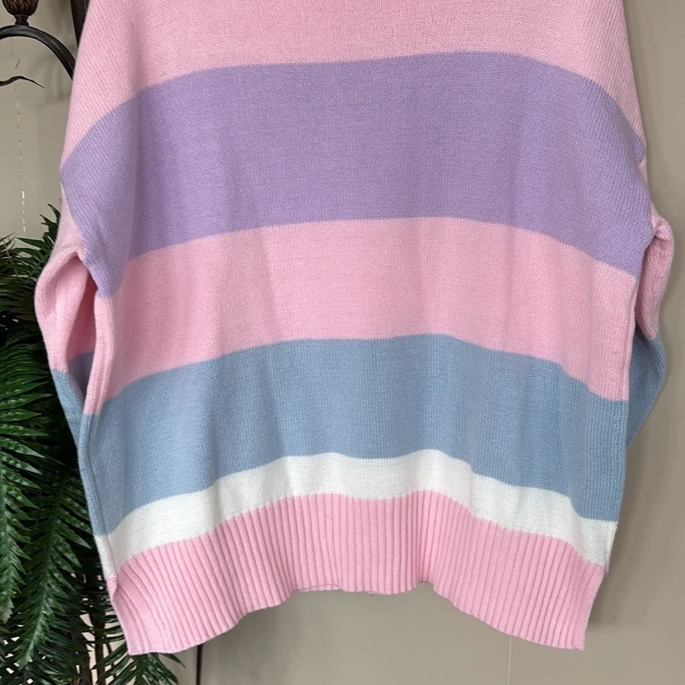 NWT Sincerely Jules Knit Pink Pastel Ski Sweater Crew Neck Oversized Stripes